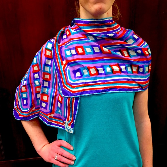 VERA Gorgeous VTG rectangular scarf w/modern print - Picture 1 of 4